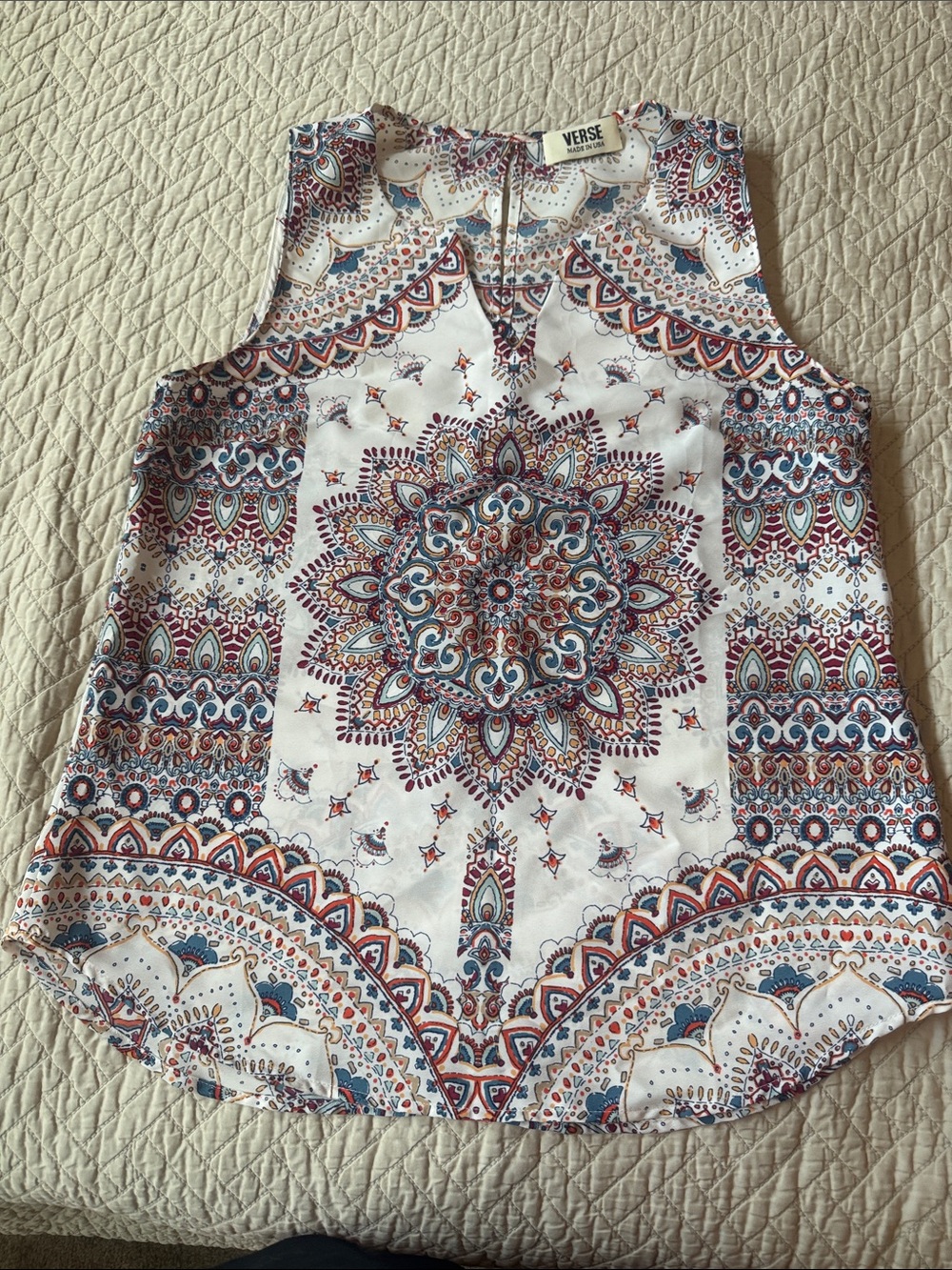 Verse White Sleeveless Medallion Print Blouse